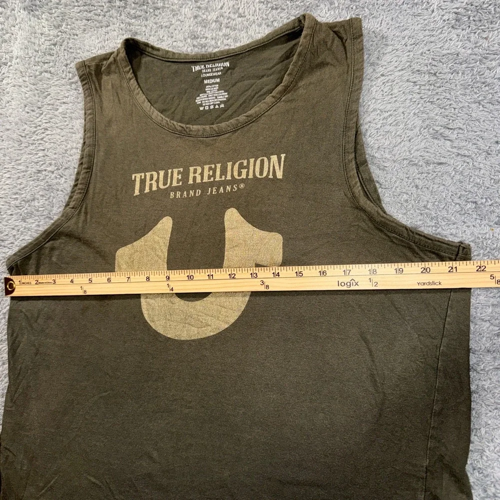 True Religion Loungewear Tank Top Size Medium Olive Green Gold Horseshoe Logo